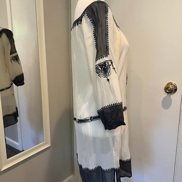 Club Monaco cream & gray 100% silk embroidered sheer casual dress, Size 4 - Picture 9 of 16